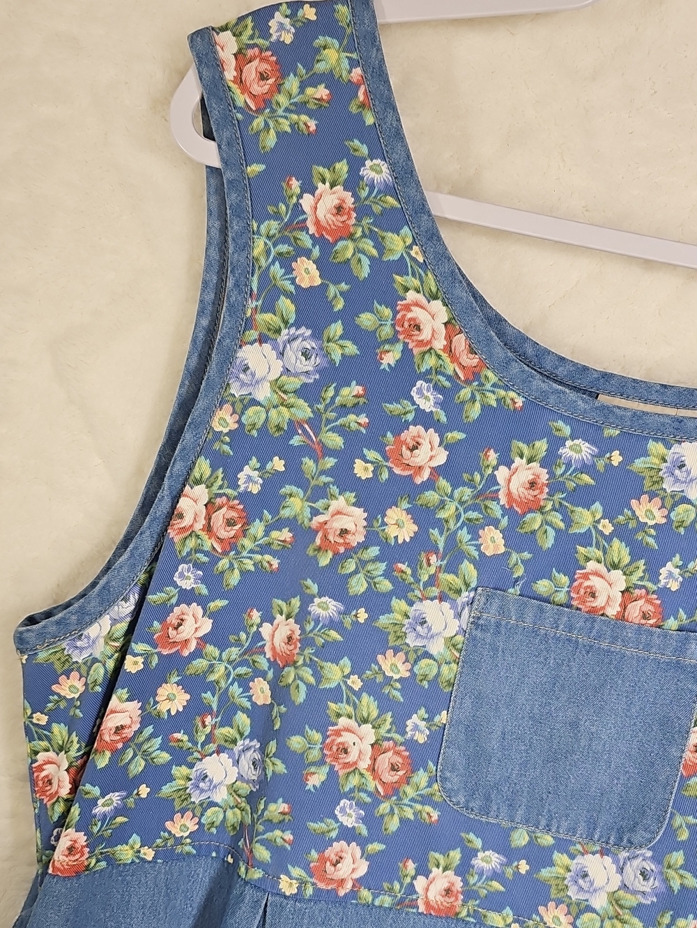 Koret City Blues Denim Jumper Dress * Vintage * Plus Size 18 *Maxi *Floral Print - Picture 3 of 11